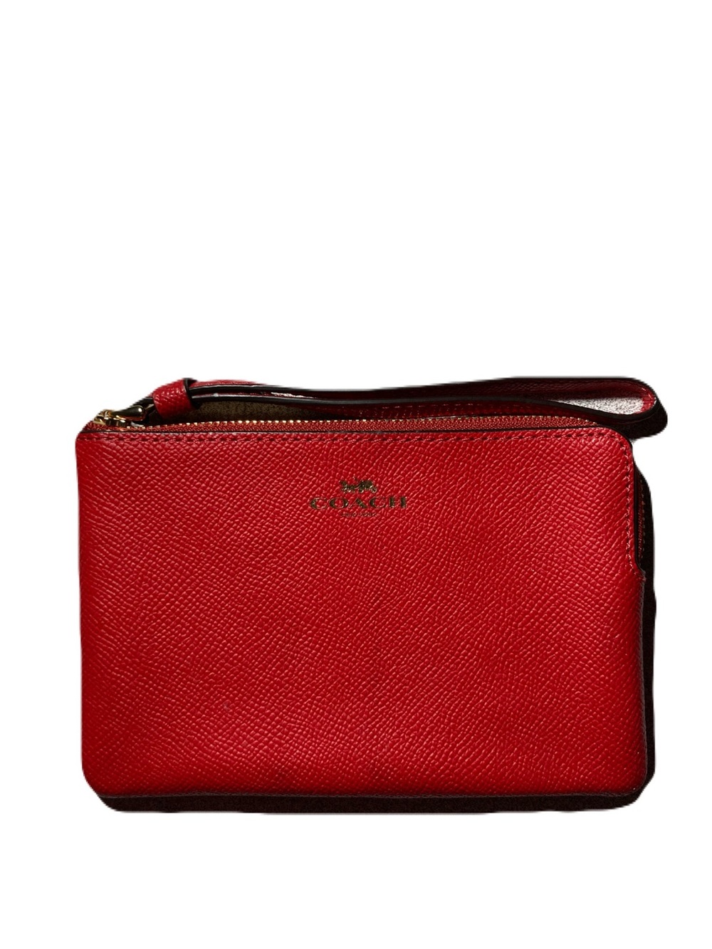 Coach Red Crossgrain Leather Corner Zip Wristlet Gold-Tone Hardware NWT